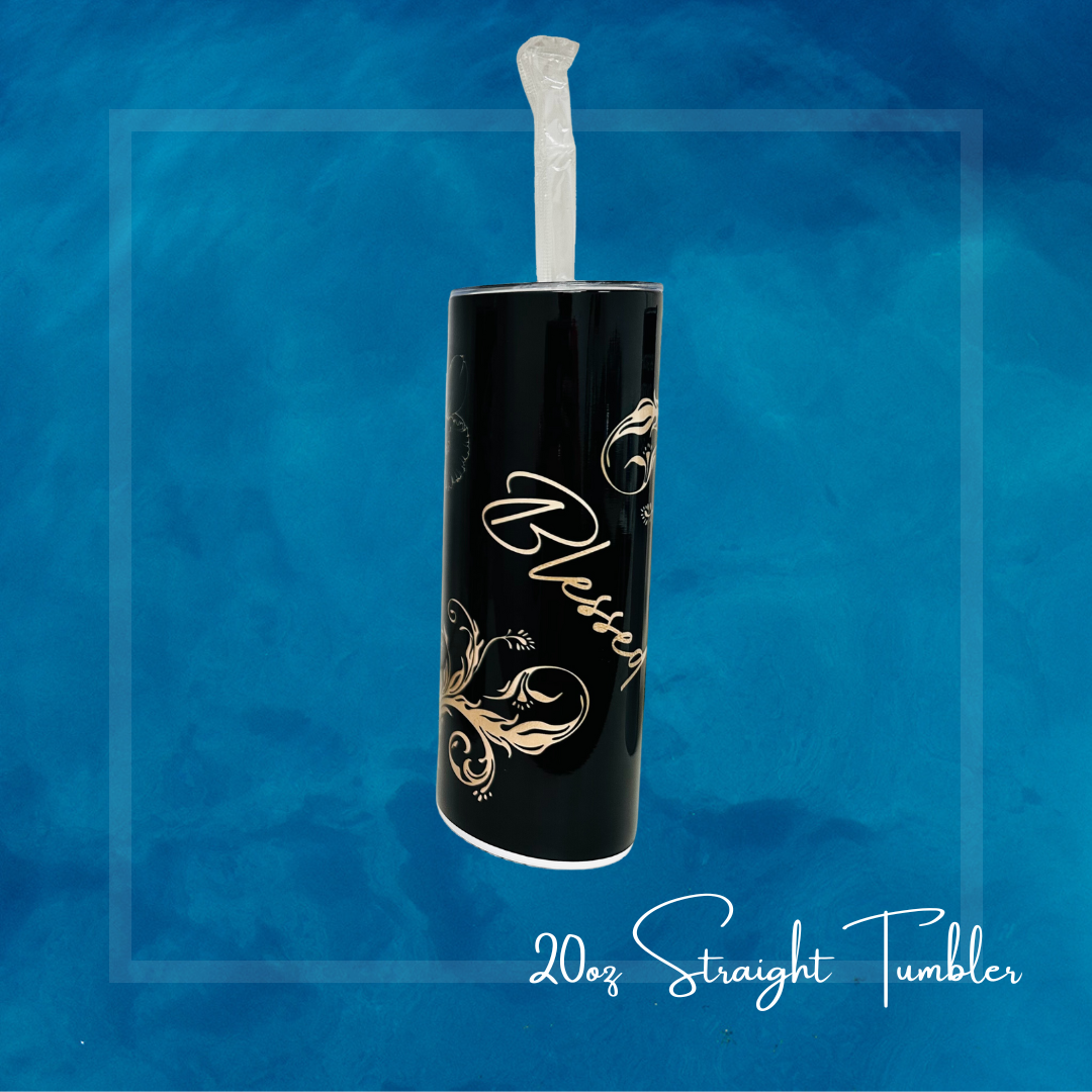 Black & Gold Blessed 20oz Straight Tumbler