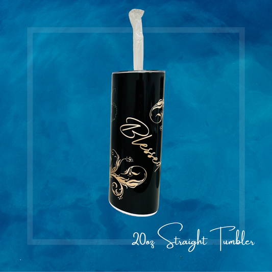 Black & Gold Blessed 20oz Straight Tumbler