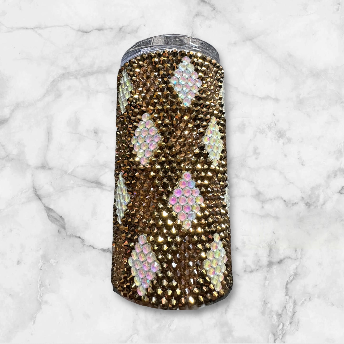 White & Brown Plaid Rhinestone Tumbler