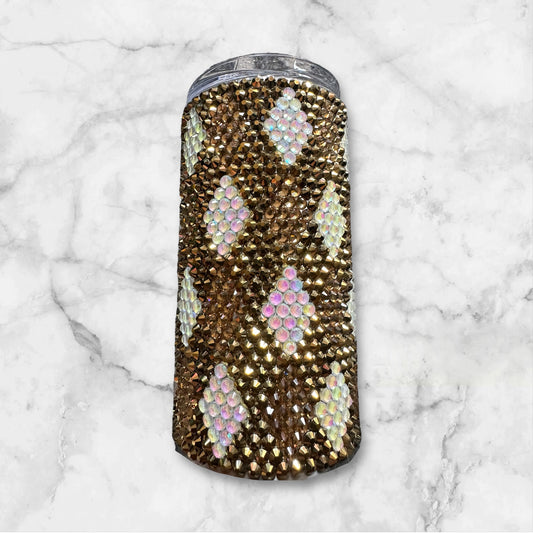 White & Brown Plaid Rhinestone Tumbler
